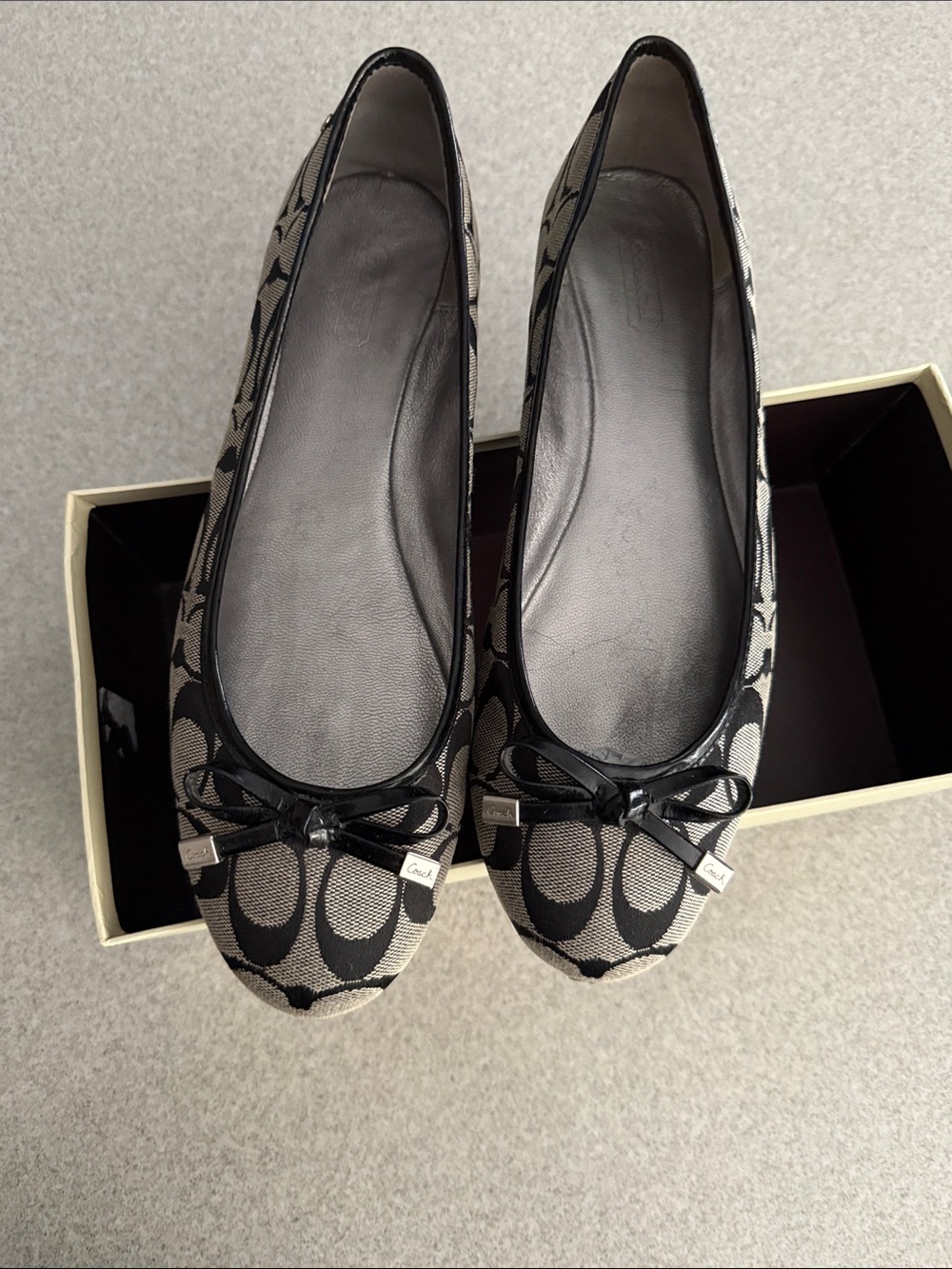 Coach Black and white Signature Canvas Ballet Flats